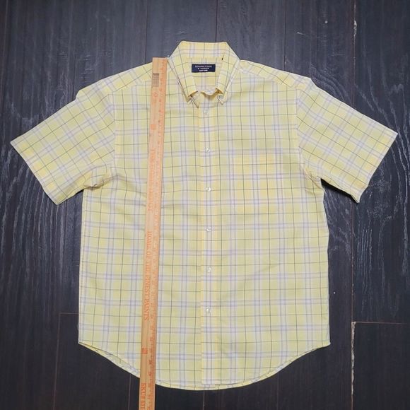 ROUNDTREE & YORKE Easy Care Shirt Mens M Yellow Plaid Short Sleeve Butto… - Picture 6 of 11